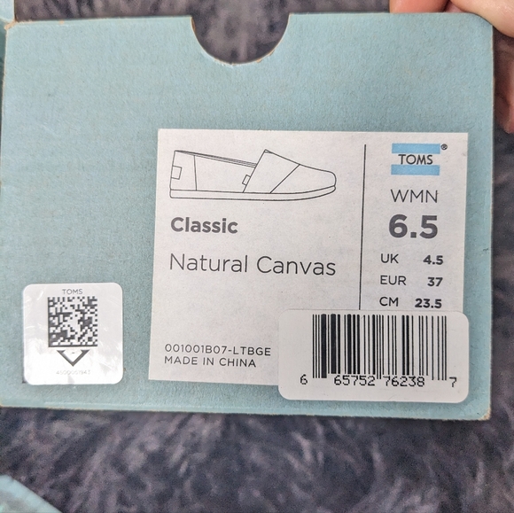 TOMS shoes 6.5 women's Canvas slip on 🎁 original Box & sticker 👍 authentic - Picture 6 of 10